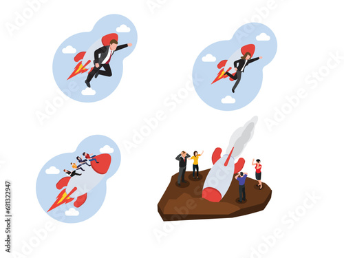 Startup failure and unsuccessful launch isometric 3d vector illustration concept