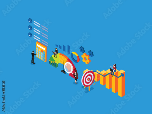 Business Cost reduction and financial management isometric 3d vector illustration concept