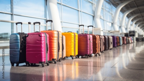 Colorful Luggage Line at Airport Terminal