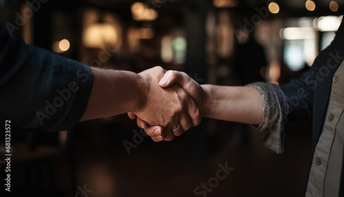 Businessmen shaking hands in successful agreement, teamwork and cooperation generated by AI