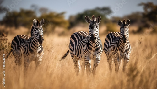 A small group of striped mammals standing in a row generated by AI