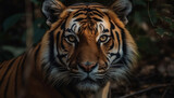Bengal tiger staring at camera, majestic beauty in nature generated by AI