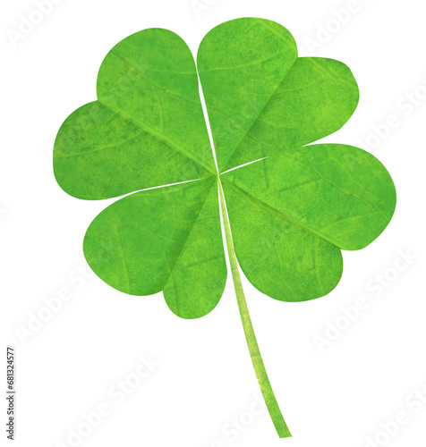 Digital png illustration of green four-leaf clover with copy space on transparent background