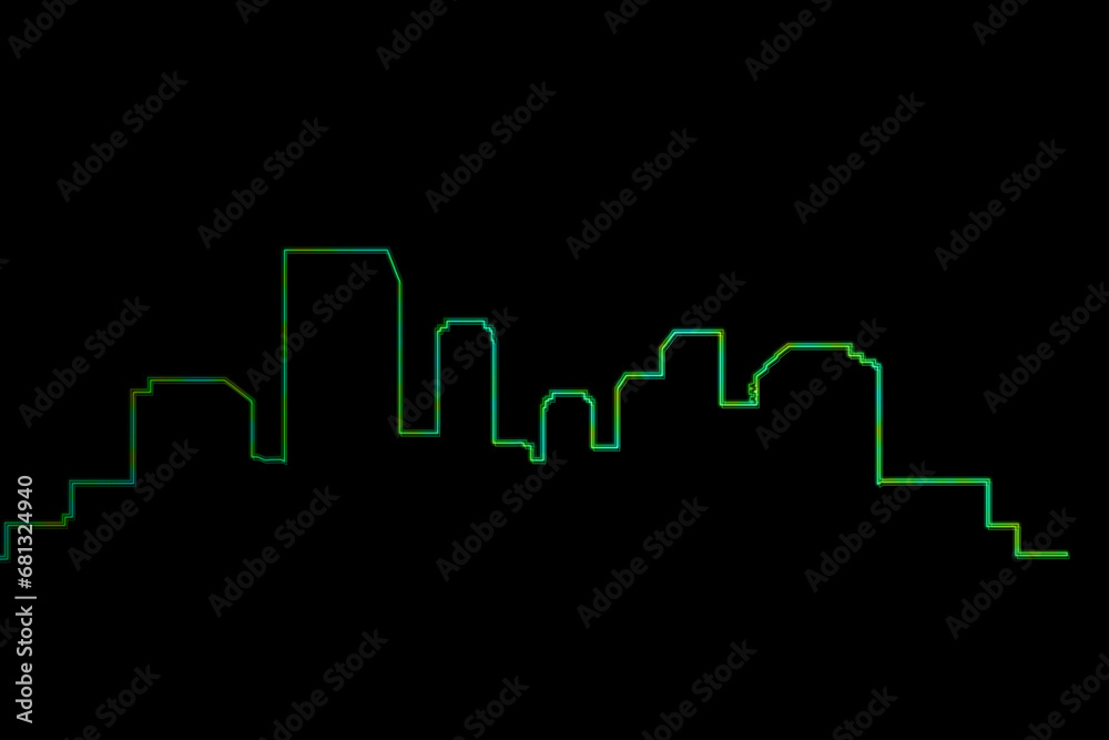 Digital png illustration of green lined city scape, copy space on black and transparent background