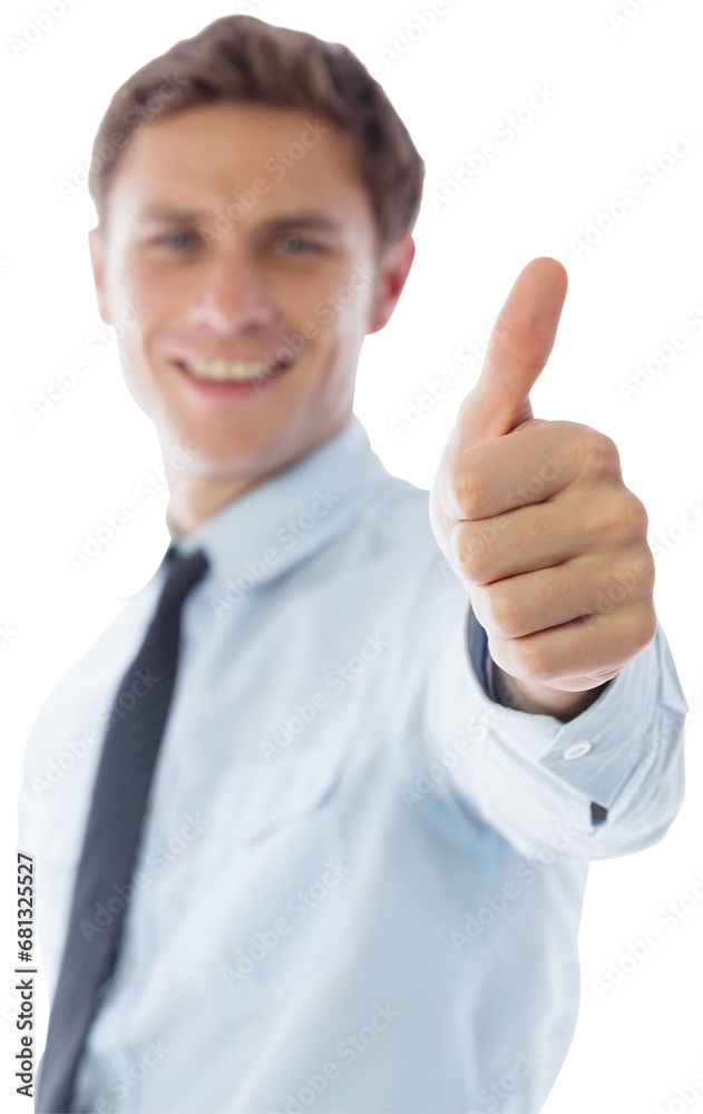 Digital png photo of smiling caucasian businessman with thumbs up on transparent background Digital png photo of smiling caucasian businessman with thumbs up on transparent background