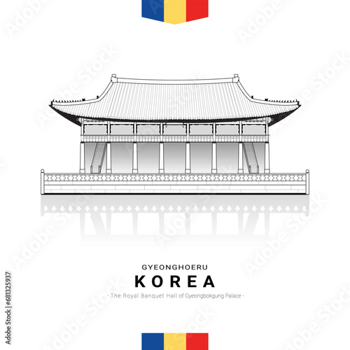 Gyeongbokgung palace,Gyeonghoeru, south korea building landmark.