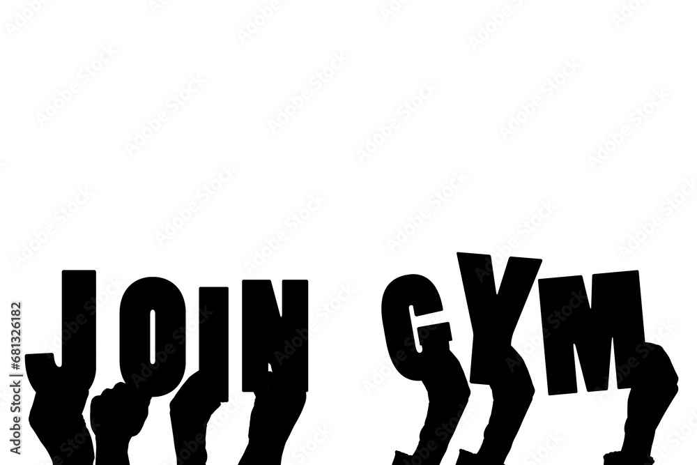 Digital png illustration of hands with join gym text on transparent background Digital png illustration of hands with join gym text on transparent background