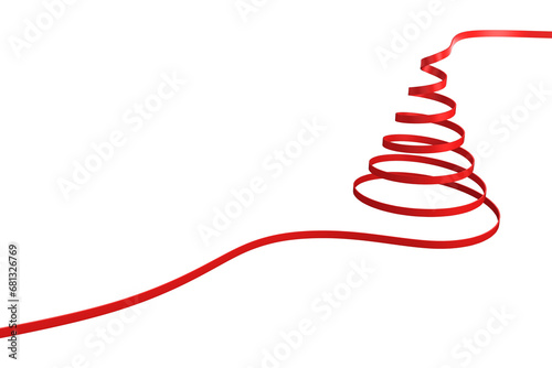 Digital png illustration of red ribbon in shape of christmas tree on transparent background