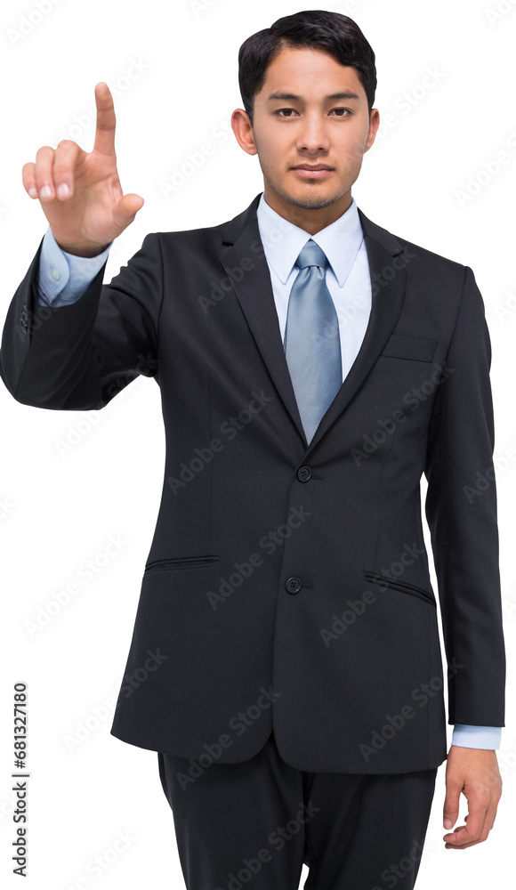 Digital png photo of biracial businessman pointing on transparent background Digital png photo of biracial businessman pointing on transparent background