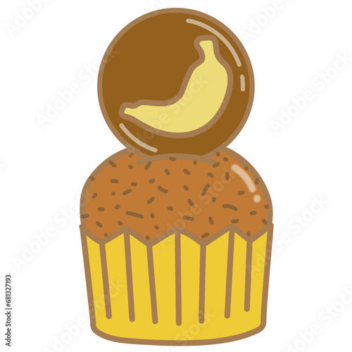 Banana Cupcake, Simple Illustration/Vector, Transparent Background