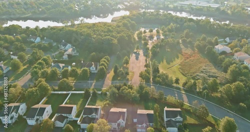 Residential area small countryside American town in landscape private houses in New Jersey state photo