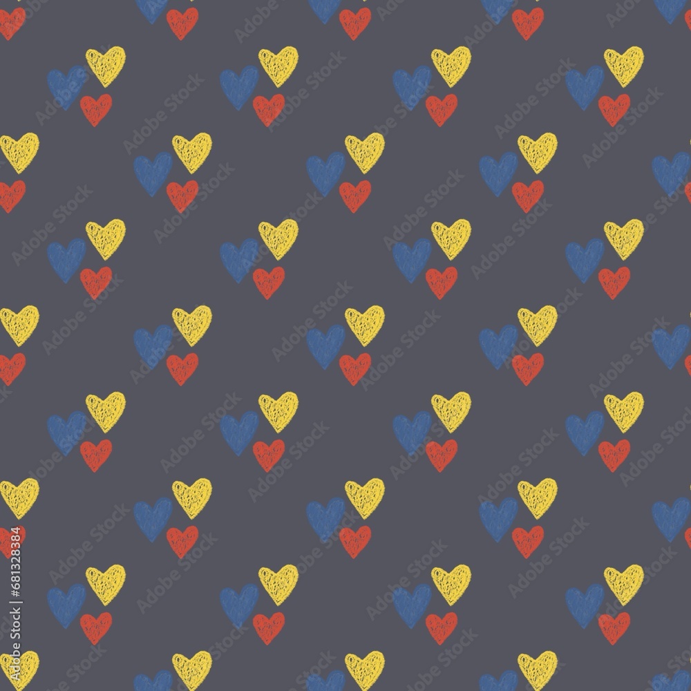 Red yellow and blue love heart seamless pattern illustration
