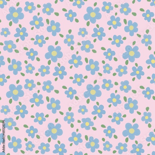 Wallpaper Mural Vintage floral background. Floral pattern with small blue flowers on a pink background. Seamless pattern for design and fashion prints. Ditsy style. Torontodigital.ca