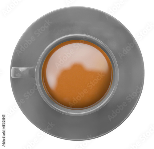 Digital png illustration of cup of tea, upper view with copy space on transparent background
