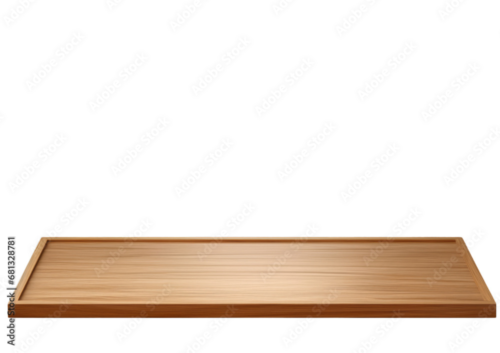 A Rustic Wooden Shelf Against a Vibrant Blue Wall . Transparent background cutout. PNG file