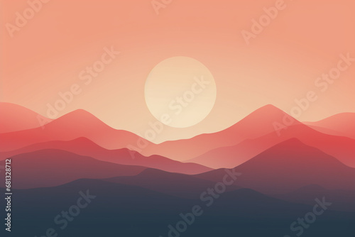 Beautiful landscape with mountains and sunset, Generative AI
