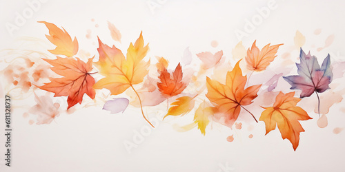 Watercolor painting of autumn leaves on a white background, Generative AI