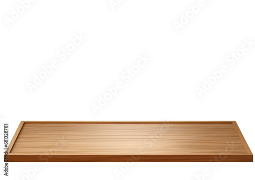 A Rustic Wooden Shelf Against a Vibrant Blue Wall . Transparent background cutout. PNG file