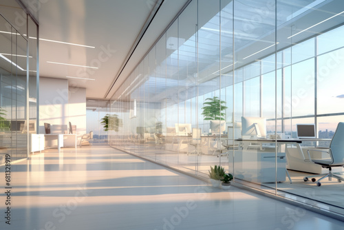 Modern office space or meeting room a glass wall partition in background of the office. Business concept of worker and room. photo