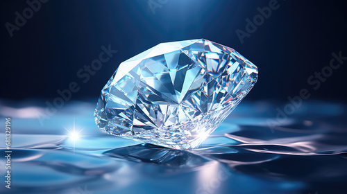 Diamond jewel on dark blue background. Beautiful blue gemstone sapphire on a dark blue background