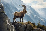 Ibex in its natural habitat, wildlife photography. Generative AI