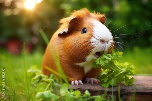 A cute guinea pig enjoying a sunny day. Generative AI