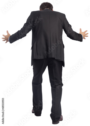 Digital png photo of back of angry caucasian businessman on transparent background
