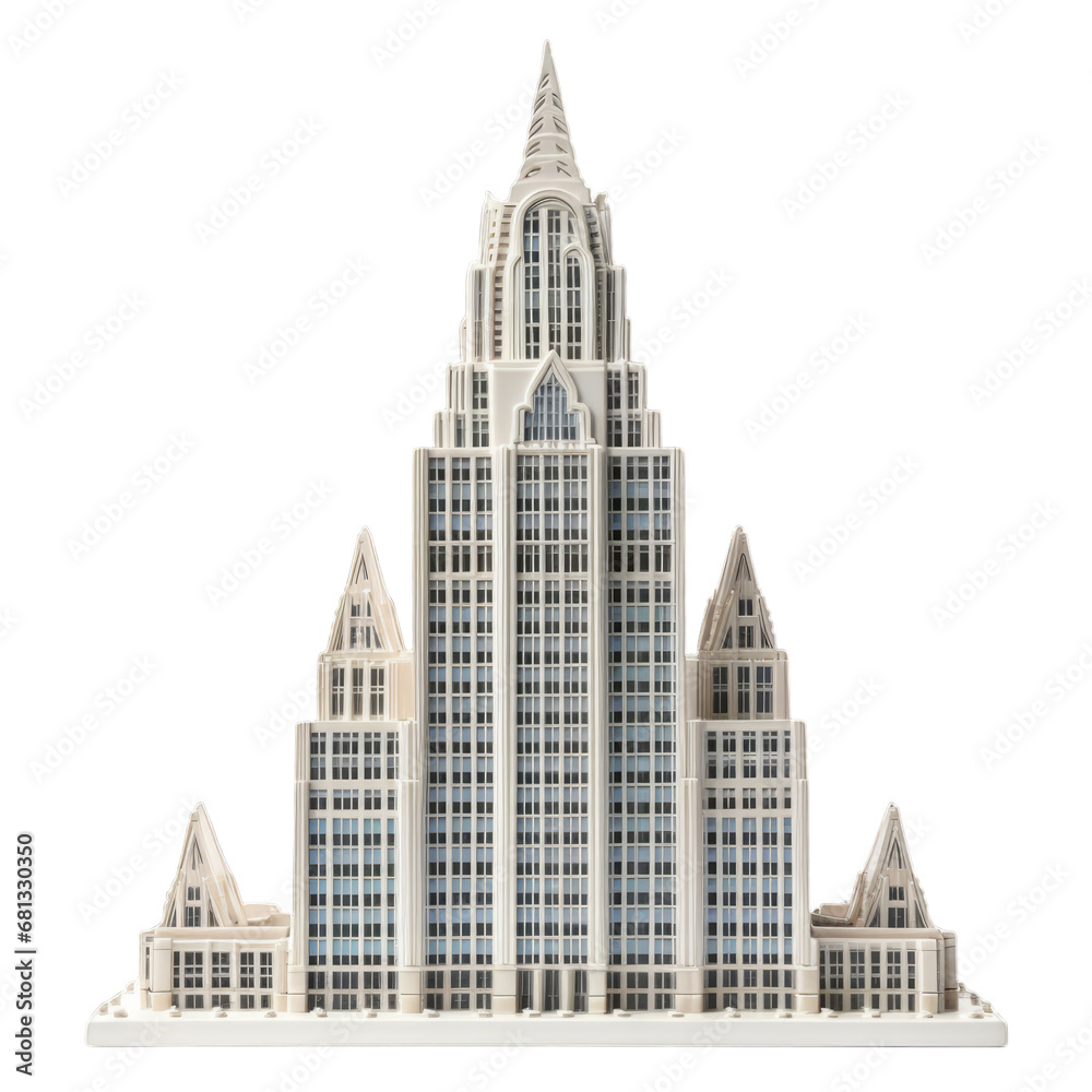 Model of a Majestic Building with a Towering Spire . Transparent background cutout. PNG file