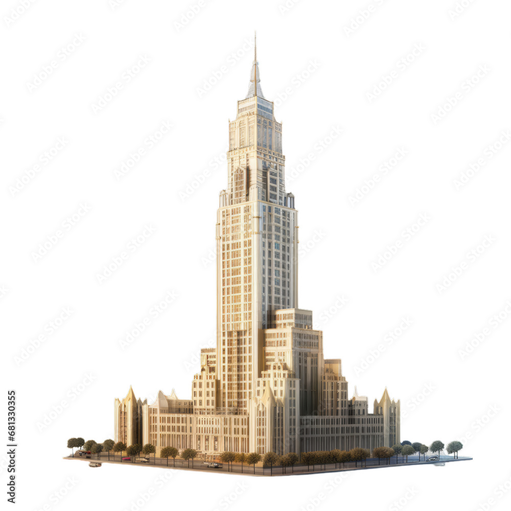 The Majestic Skyscraper with a Grand Clock Tower Displaying the Time . Transparent background cutout. PNG file The Majestic Skyscraper with a Grand Clock Tower Displaying the Time . Transparent background cutout. PNG file