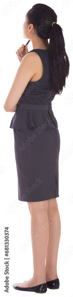 Digital png photo of back of asian businesswoman standing on transparent background Digital png photo of back of asian businesswoman standing on transparent background