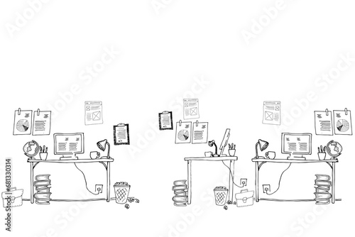 Digital png illustration of office desks on transparent background