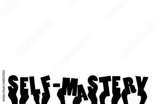 Digital png illustration of hands with self-mastery text on transparent background