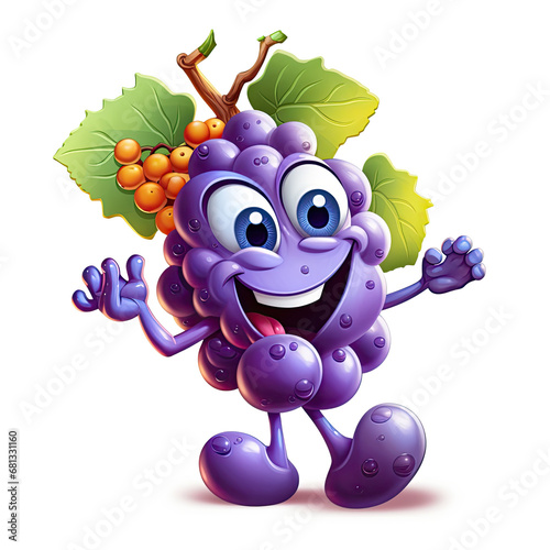 3D Illustration of grapes character that is drawn in cartoon style, AI Generated