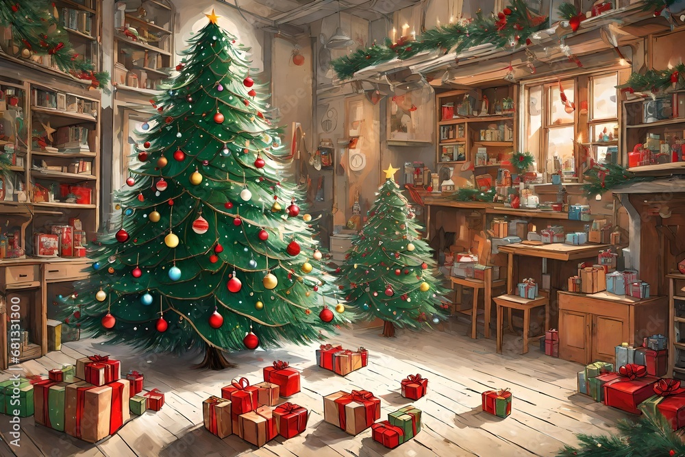 christmas tree and gifts