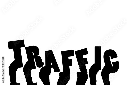 Digital png illustration of hands with traffic text on transparent background