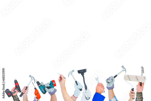 Digital png photo of hands with work tools on transparent background