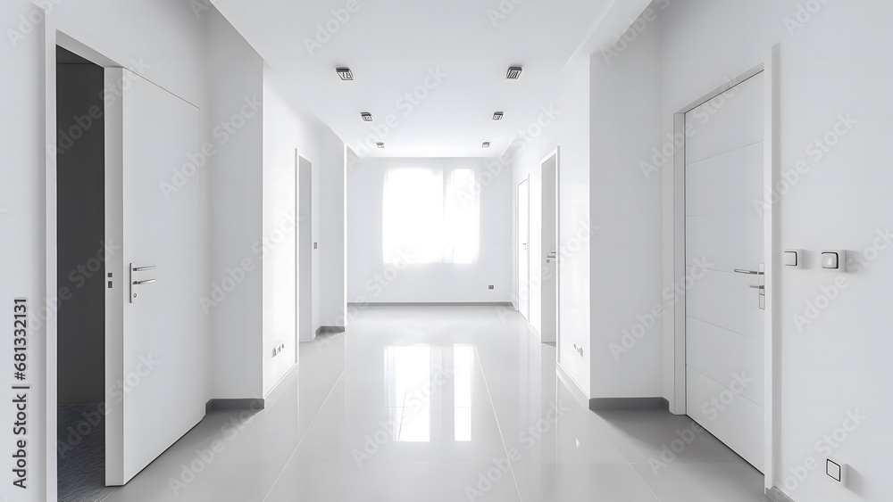 Fototapeta premium White modern interior in a new apartment, white interior doors
