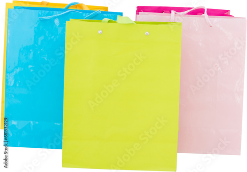 Digital png illustration of colourful gift bags on transparent background