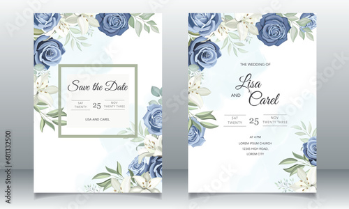wedding card with dusty blue roses