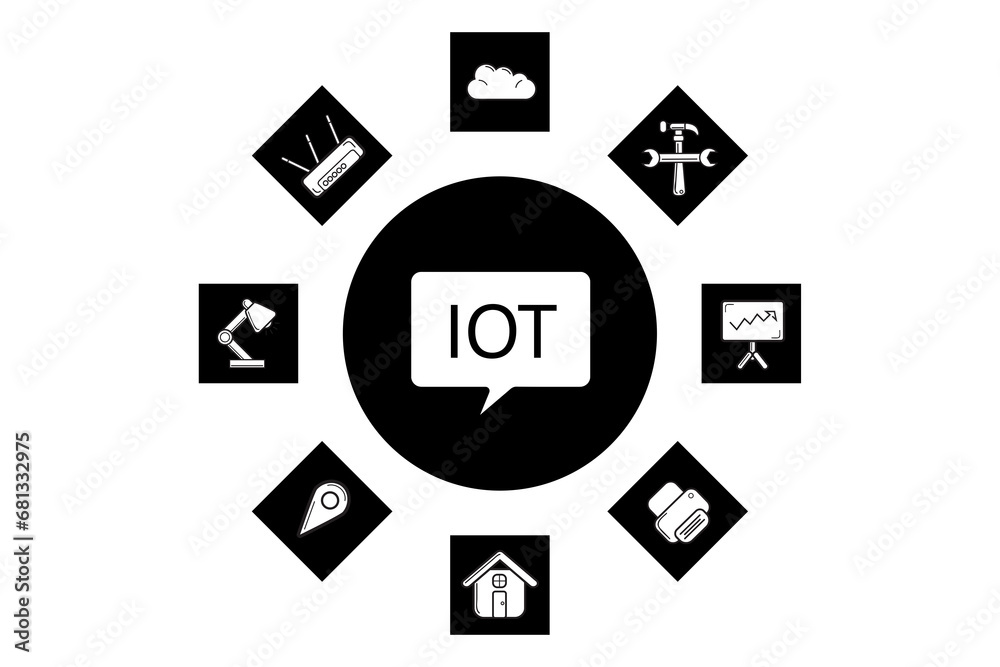 Digital png illustration of symbols with iot text on transparent background Digital png illustration of symbols with iot text on transparent background