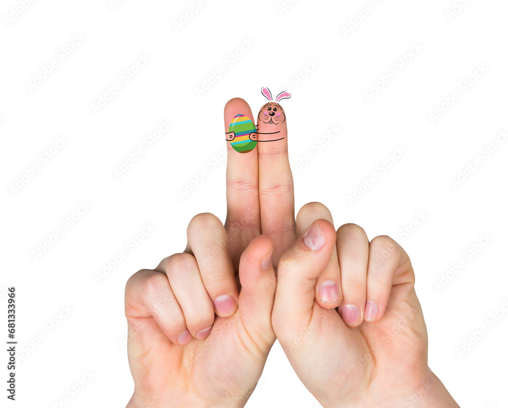 Naklejka premium Digital png illustration of hands with rabbit with easter egg on transparent background