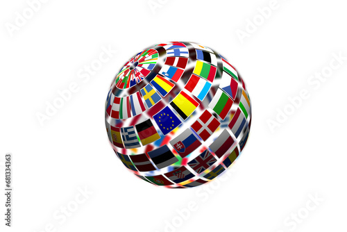 Digital png illustration of globe of flags on transparent background