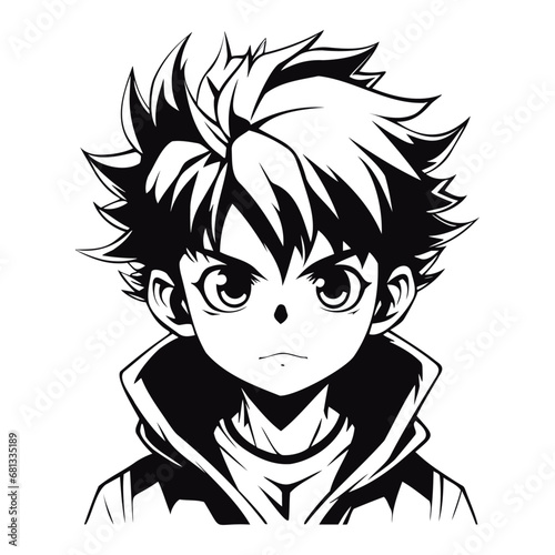 Coloring book for kids, boy anime character, vector illustration.