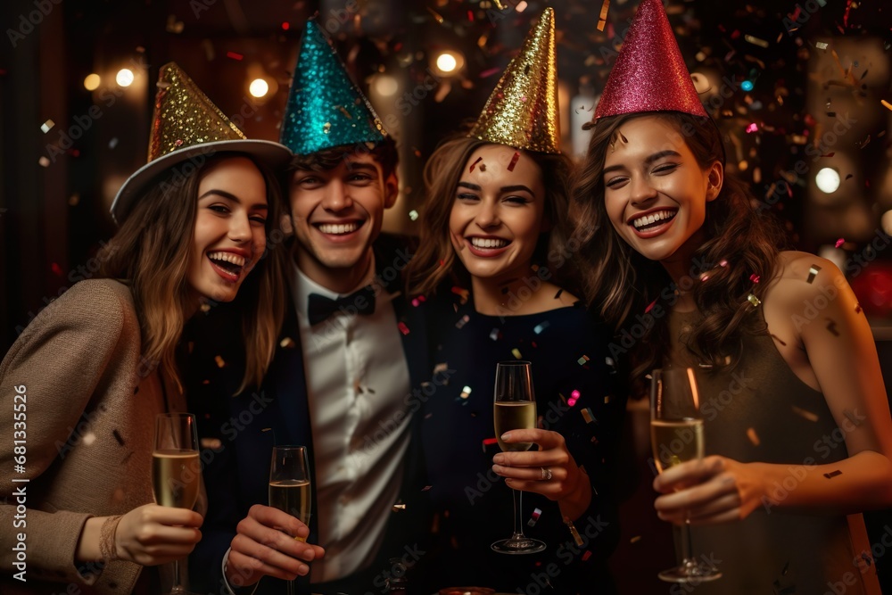 Group of friend having fun enjoying and celebrating happy new year party together Group of friend having fun enjoying and celebrating happy new year party together
