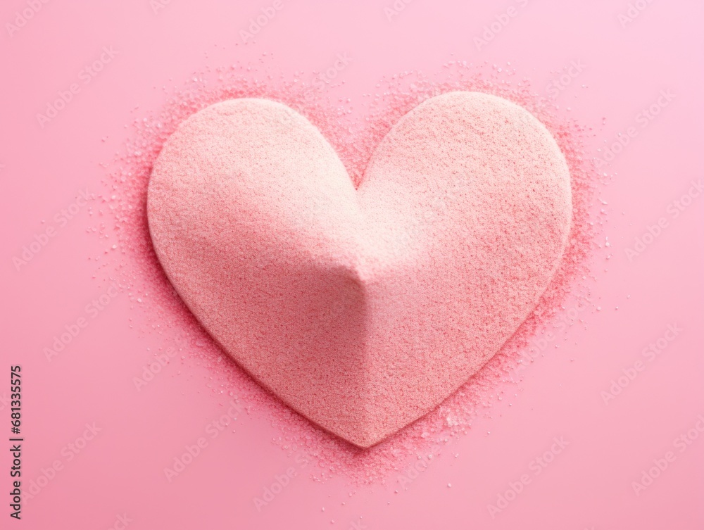 Heart made of sand on contrast pink background. Valentine's Day concept.