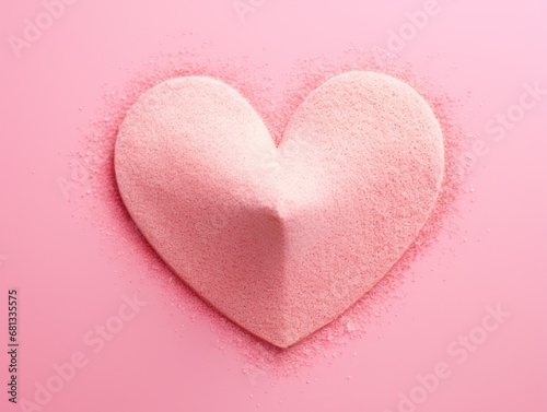 Heart made of sand on contrast pink background. Valentine s Day concept.