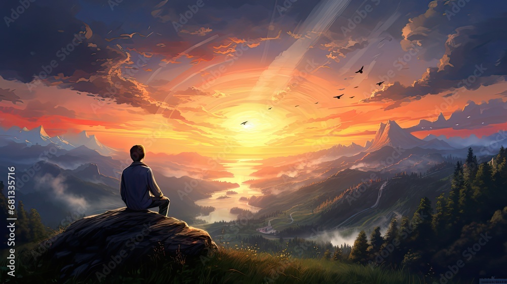 Obraz premium beautiful sunrise view with a heart touching scene