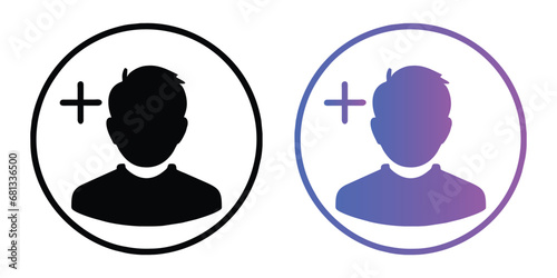 Add new user account, add new friend button, vector icon for website isolated on white background  