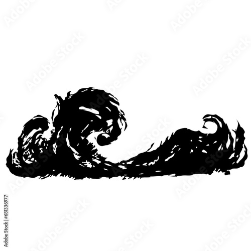 シンプルな波の墨絵のイラスト素材　ベクター