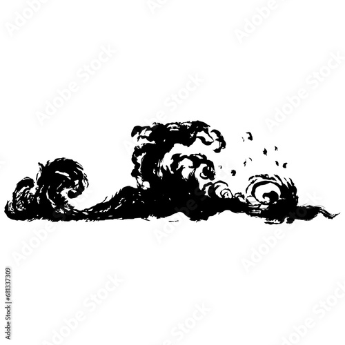 シンプルな波の墨絵のイラスト素材　ベクター
